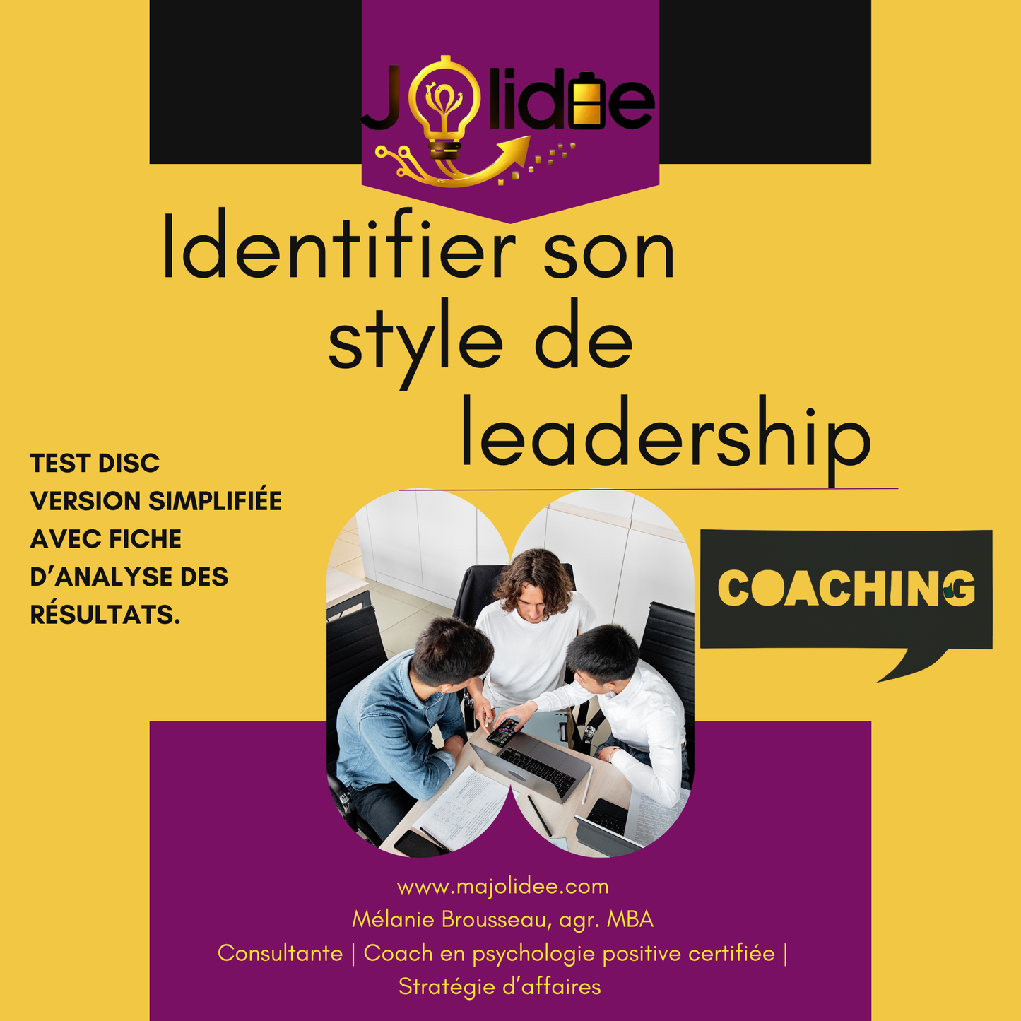 FORFAIT PREMIUM | Test psychométrique DISC simplifié – Identifier son style de leadership | Jolidée (téchargeable) + Coaching